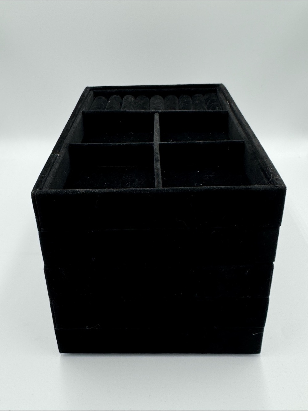 Black Velvet Jewelry Organizer Box - Stackable 5 Trays Multi-Compartment Storage